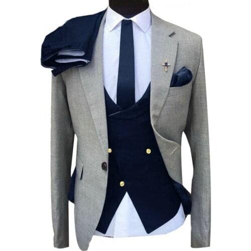 2021 Light Grey Business Party Formal Men Suits Burgundy Vest Pant 3 Piece Custom Made Groom Wedding Tuxedos For Men