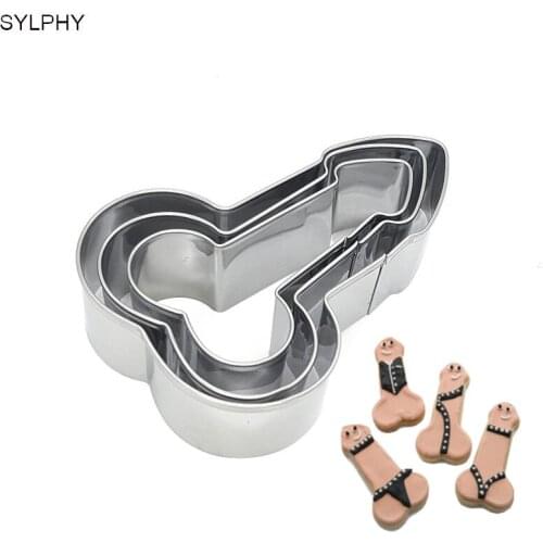 3 Pcs/ set Penis Shape Stainless Steel Cookie Cutters DIY Cake Fondant Biscuits Tools Sugarcraft Bakery Bakeware