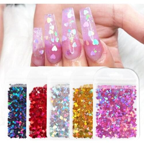 4 Bags Holographic Glitter Love Hearts Sequins For Nail Design Accessories Mixed Size Paillette 3D Flakes Nail Art Decorations