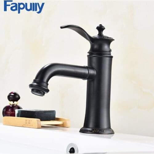Fapully Antique Basin Faucet Bathroom Black ORB Single Holder Mixer Water Tap Single Handle Deck Mounted Ceramic Vessel 552-11G