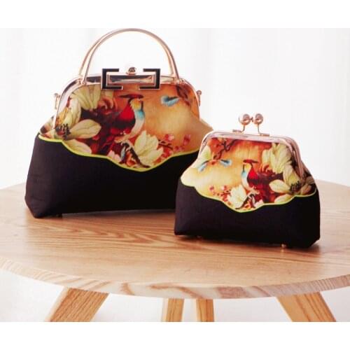 B1076 vintage Oriole orchid imitated silk fabric purse frame Metal-opening Bags DIY Kiss Lock Bag Kits not finished product