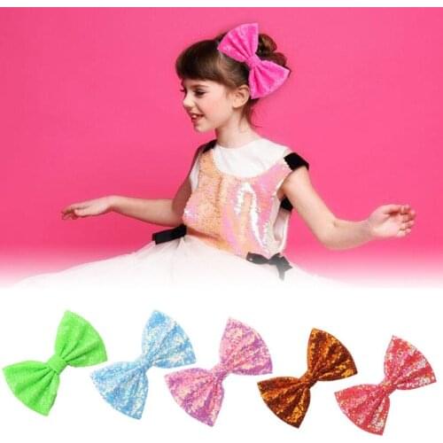 10Pcs/Lot 7"Big Embroidery Sequin Hair Bows For Kids Headband Girls Without Barrettes Glitter Hair Clips Accessories