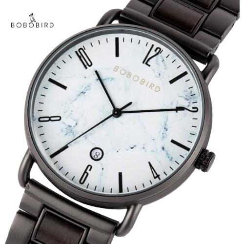 Newest Marble Texture Wood Tone Watches BOBO BIRD Luxury Timepiece Starry Sky Design Wriswatch Clock with Date Display for Men