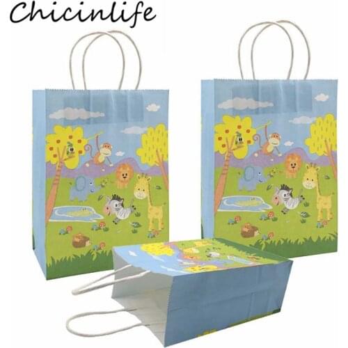 Chicinlife 5Pcs Safari Animal Paper Bags With Lion Happy Birthday Party Candy Gift Packing Bags Baby Shower Jungle Party Decor