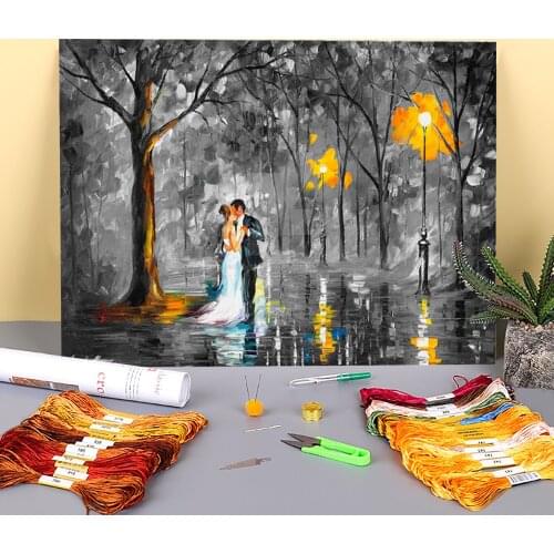 Rainy Wedding Printed Canvas 11CT Cross Stitch Full Kit Embroidery DMC Threads Craft Handmade Hobby Handiwork Jewelry Design