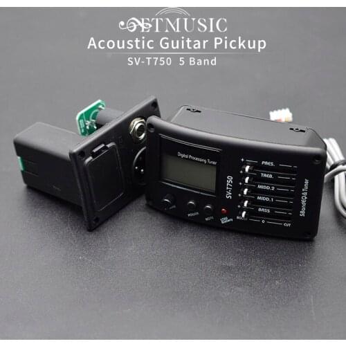 SV-T750 5 Band Acoustic Guitar EQ Equalizer with Tuner Guitar Piezo Pickup EQ Preamp with Digital Procedding Tuner Accessories