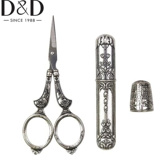 European Vintage Sewing Kit Scissors Metal Thimble Needle Case DIY Sewing Tools for Embroidery Cross Stitch Craft Accessories