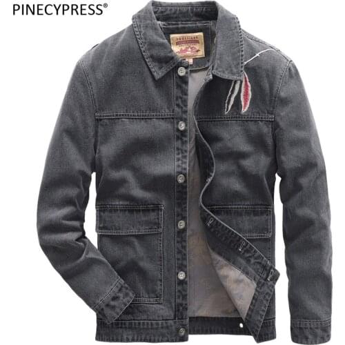 Cotton Denim Men Jacket Spring Autumn Winter Pockets Mens Single Breasted Male Jean-jacket Fashion Embriodery Cowboy Man Jackets
