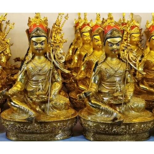 GOOD Buddhist supplies -Efficacious Buddha -31cm LARGE Buddhism gilding Padmasambhava Guru Rinpoche Buddha brass statue
