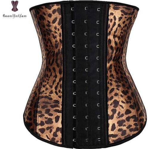 Leopard Print Latex Waist Trainer Plus Size Waist Cincher Spiral Steel Boned Corset Sexy Women Outfit Corsets Tiger Print Korset