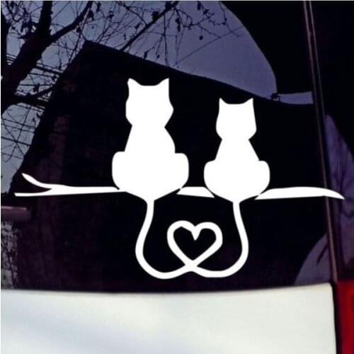 Pair Cat Tail Heart Cutting Sticker Window Decor Waterproof Decals ZP012