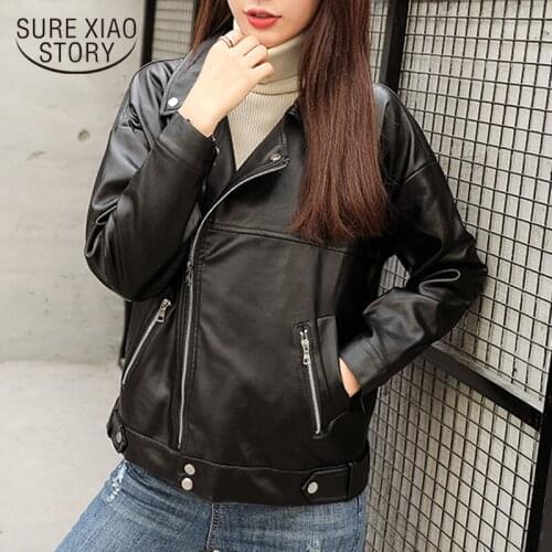 New Loose PU Faux Leather Jacket Women Classic Moto Biker Jacket Fall Winter Lady Basic Coat Plus Size Outerwear Harajuku 15691