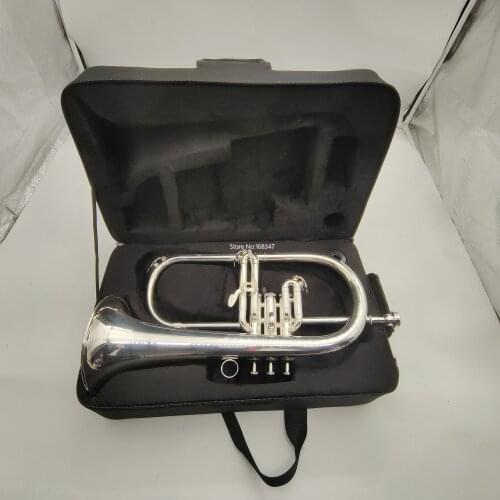 Lowest Price Flugelhorn Bb Tune Sliver Plated Black Valve Brass Instrument With Case Free Shipping
