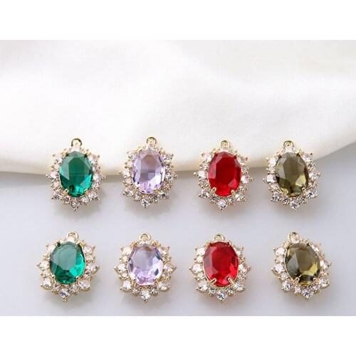 2pcs Palace style retro luxury crystal zircon Earrings For Women oval pendant DIY collar earrings pendant material accessories