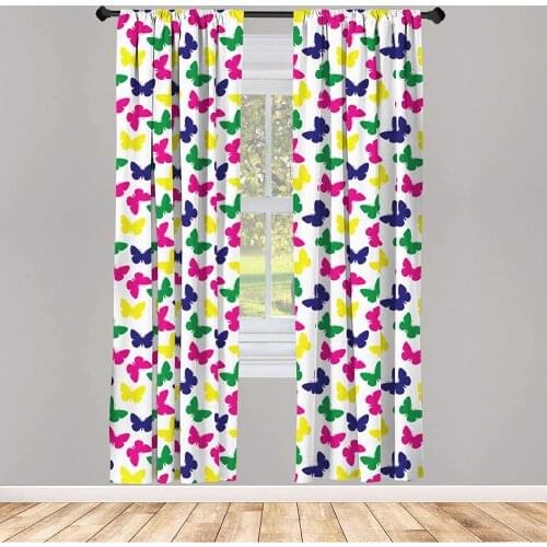 Modern Window Curtains Rainbow Colorful Butterfly Romantic Art Curtain with Rod Pocket