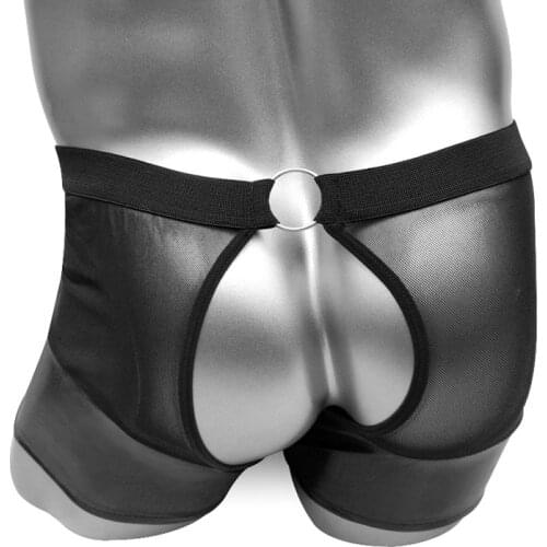 Open Crotch Mens Shorts Faux Leather Panties Erotic Sissy Cut Out Low Rise Boxer Clubwear Open Butt Underwear Male Sexy Lingerie