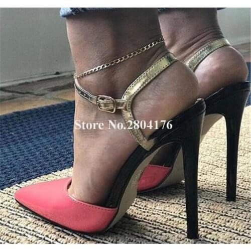 Women Spring Summer Fashion Pointed Toe Stiletto Heel Pumps Pink Green Ankle Strap Buckles High Heels Formal Dress Shoes