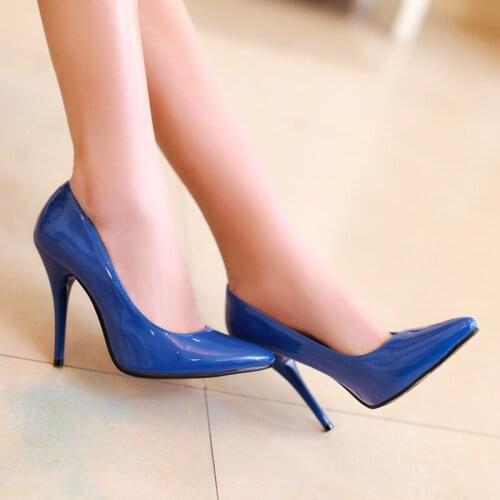 Women High Heels Shoes Pointed Toe Patent Leather Stiletto Heel Pumps Fashion Sexy Work Office Ladies Shoes Blue Yellow Pink