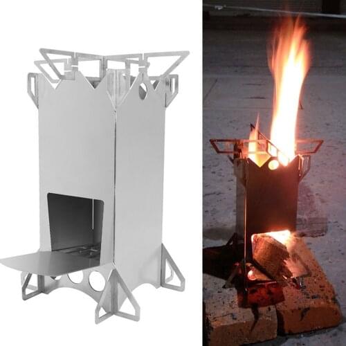 Outdoor Collapsible Wood Burning Stainless Steel Rocket Stove Backpacking Camp Tent Stove Picnic Cookware