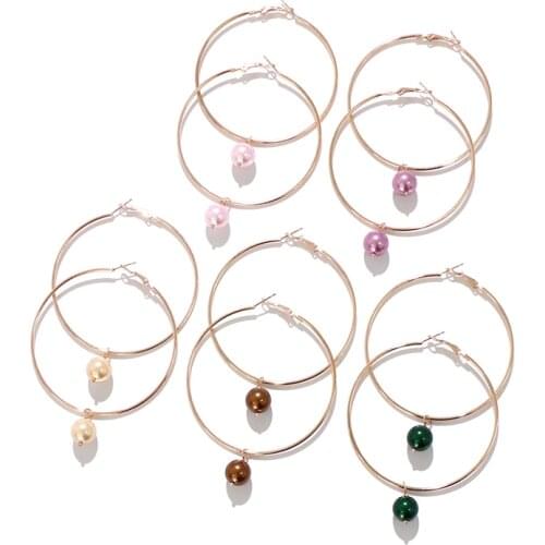 KOMI 6Colors Hawaii Samoa Marshall Polynesian Style Glass Pearls Big Dangle Earrings for Women Hoop Drop Earrings