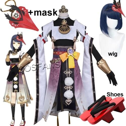 Anime Genshin Impact Sara Game Suit Gorgeous Kimono Lovely Uniform Full Set mask Cosplay Costume Halloween Women Wig shoes