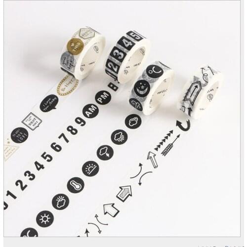 15mm Black white arrows number time plan weather station phrase label washi Tape DIY planner diary scrapbooking masking tape