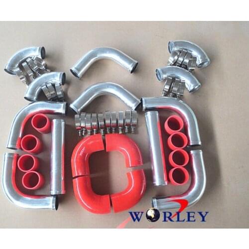 3" INCH 76mm Aluminum Universal Intercooler Turbo Piping pipe Kit +red hose kits