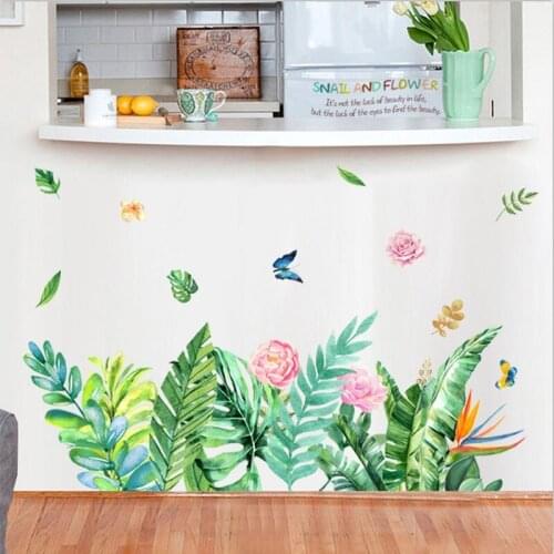 Tropical Tree Leaves flower Butterfly 3d Wall Stickers DIY Plant Wall Decals for Living Room kids Bedroom Decor Home Decor mural
