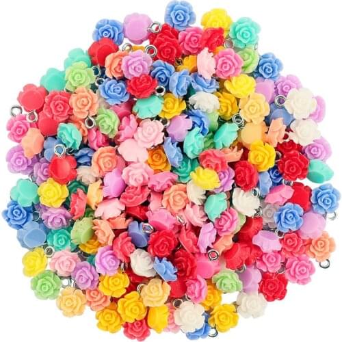 50pcs Random Mix Color Resin Flowers Charms For Child Drop Earrings Charms Mix Pendant For DIY Bracelet Necklace Jewelry Making