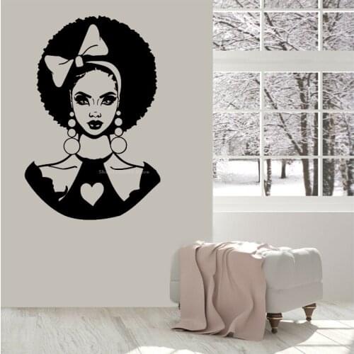 African Woman Hairstyle Wall Sticker Fluffy hair Bow Black Lady Vinyl Decal home Decor living room Sofa background poster DG114