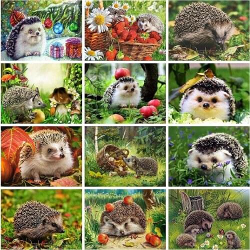 5D DIY Diamond Embroidery Hedgehog Diamond Painting Kits Animals Cross Stitch Full Round With AB Drill Mosaic Home Decoration