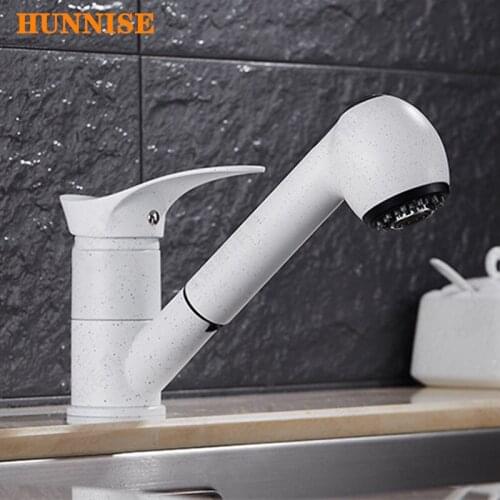 White Kitchen Sink Faucet Pull Down Kitchen Sink Mixer Bathroom Basin Faucet Hot and Cold Kitchen Water Faucet with Spray Head