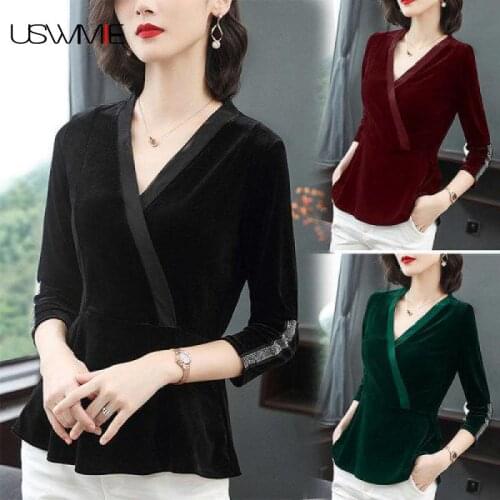 Free Shipping Tee Shirt Femme Spring Autumn Slim Fashion Leisure Velvet Three Quarter Sleeve Solid Color Comfort T Shirt Women