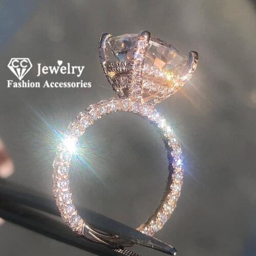 CC S925 Silver Rings For Women Cubic Zirconia Rose Gold Color Luxury Fine Jewelry Bridal Wedding Engagement Bijoux Femme CC3100