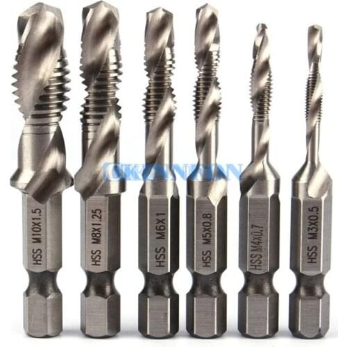 DHL 100Set 6PCS 2 In 1 1/4" Hex Shank HSS Metric Right Hand Screw Thread Tap Taper & Drill Bits