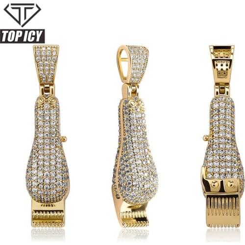 Hip hop electric clipper razor cubic zircon pendant iced out necklaces for men women jewelry gold/sliver/rose color