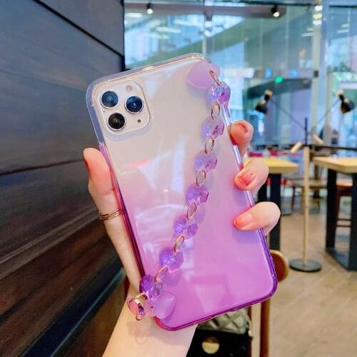 Fluorescent Phone Case for iPhone 11 Pro Max XR X XS MAX 6 6S 7 8 Plus SE 2020 Funda With Crystal Wrist Strap Back Coque