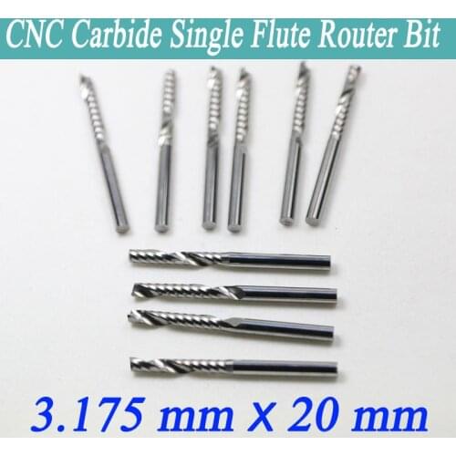 10pcs 3.175*20mm Single Flute Spiral End Mill Cutter Tungsten Carbide Tools Wood Engraving Bits on CNC Machine