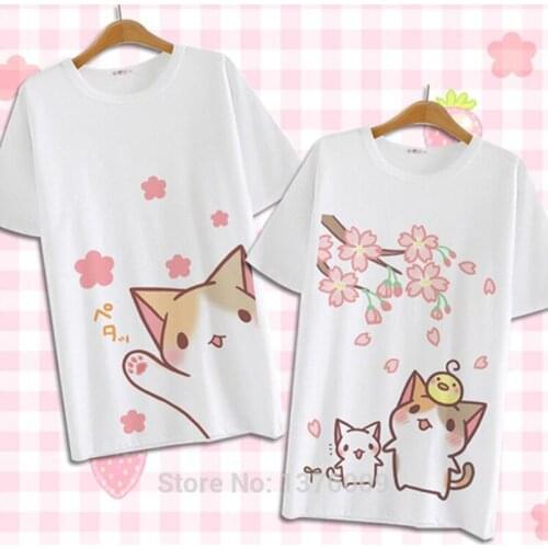 Japan Anime Neko Atsume Casual T Shirt Girls Women Cute Cat Short Sleeve Harajuku Shirts Lolita Summer Tops Blusa Vestidos 2018