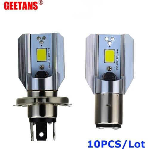 GEETANS 10PCS/lot H4 H6 Led Motorcycle Headlight Bulbs COB Led Hi Lo Lamp Scooter ATV Moto Accessories Fog Lights For All Car BJ