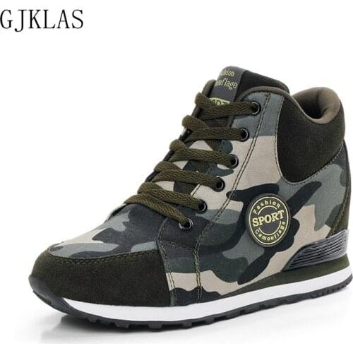 Camouflage Canvas Shoes Women Platform Wedges Sneakers Trendy Casual Shoes Chunky Sneakers Outdoor High Heel Sport Shoes Woman