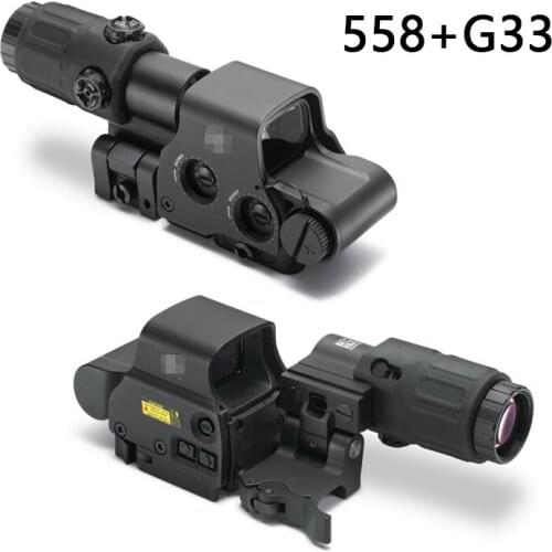 Tactical 558 Collimator Holographic Sight Red Dot Optic Sight Reflex Sight for Shotgun with G33 Magnifier for Airsoft&Softair