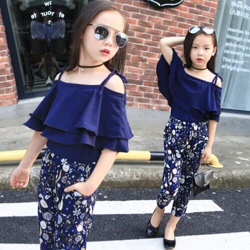 Summer Girls Clothing Set 2021 Children Fashion Off Shoulder Tops Floral Pants 2Pcs Kids Outfits Teens Girl Clothes 6 8 10 Years