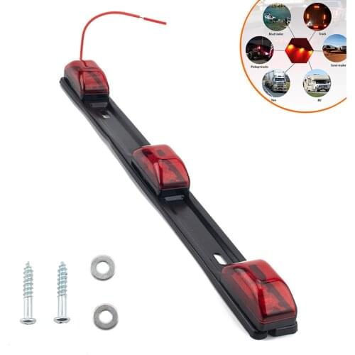 Red ID Bar Marker Light 3 Light 9 LED Strip Identification Light Trailer Truck Boat Lamp w/Black Base, Sealed Stainless Steel