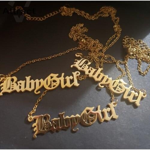 Fashion Ancient English Babygirl Pendant Necklace stainless steel necklace for women gold choker Best Gifts For Girlfriend