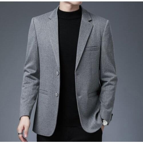 Fashion Mens Slim Fit Gray Blue Striped Blazers Jacket One Button Single Breasted Long Sleeve Coat S26