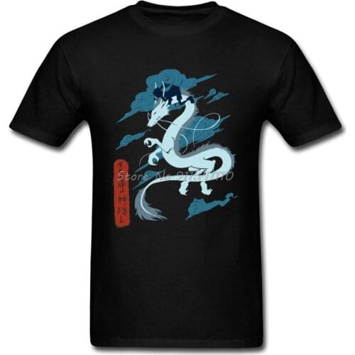 Mens T-shirts Chihiro & Kohaku Tshirt Japan Anime Printed Tops Cotton Black Tees Spirited Away Dragon T Shirts