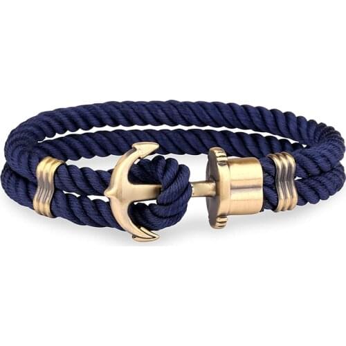 Men Anchor Bracelet Made of Nylon in Navy Blue und Anchor Made of Brass