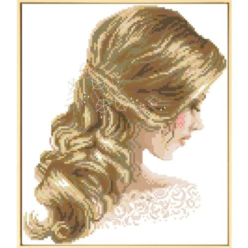 Blonde Girl Cross Stitch Embroidery Kits Printed Fabric Needlework Sets 11CT 14CT DIY Handmade Sewing Crafts Wall Decor Painting