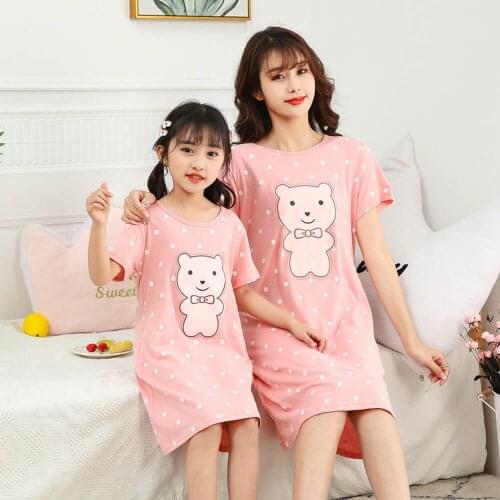 100% Cotton Girls Nightgown Summer Childrens Dressing Gown Mother Kids Nightdress Fashion Print Baby Nightshirt Girl Sleepwear